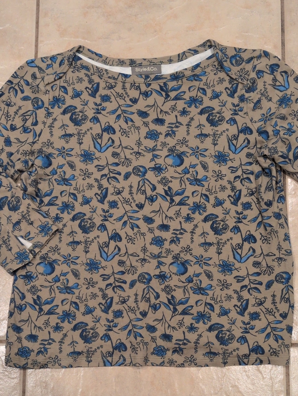 Style and Co 3/4 Sleeve Floral Tee Size Medium Petite